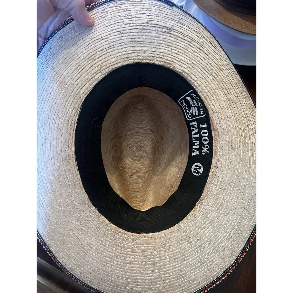 Palma Fedora Style Embroidered Floral Brim Hat Made‎ in Mexico Medium Pom Poms